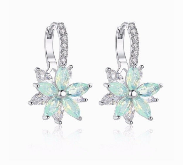 Aquamarine outlet Diamond Double Flower Earrings